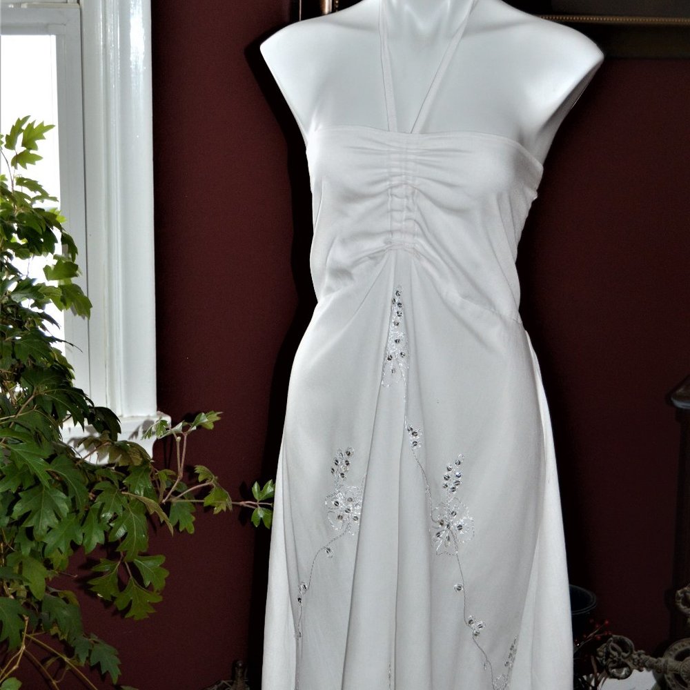 Vintage Sunny Island Hawaiian Tropical Asymmetrical Halter Dress L Wedding